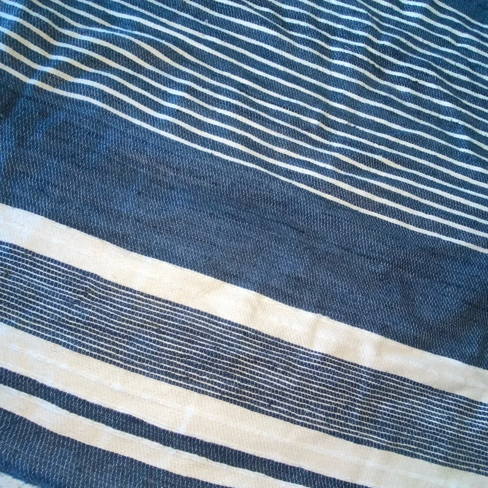 West Elm Blue and Cream Striped Throw Pillow
